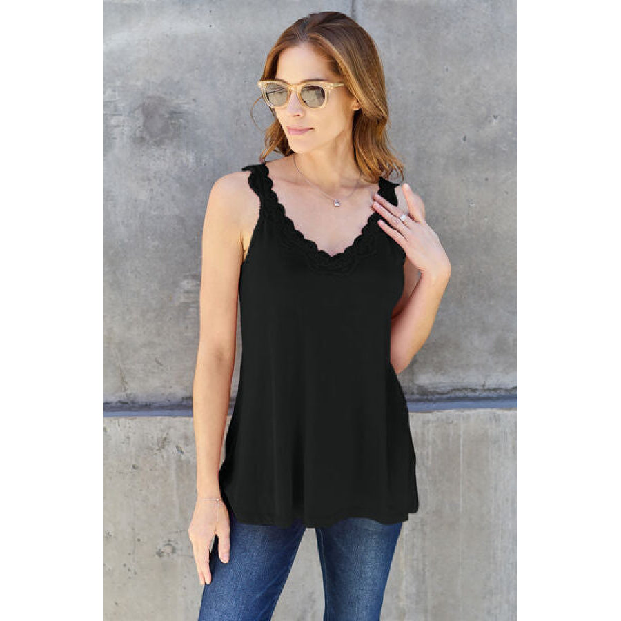 Basic Bae Full Size Lace Detail V-Neck Cutout Cami Black / S Clothing