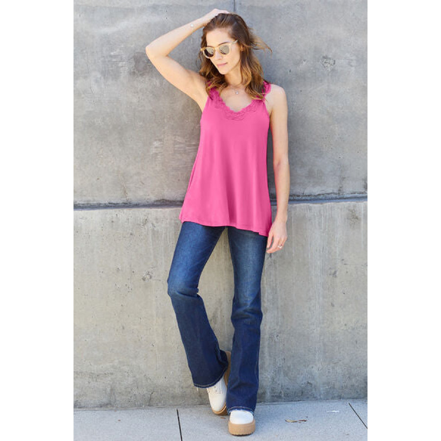 Basic Bae Full Size Lace Detail V-Neck Cutout Cami Clothing