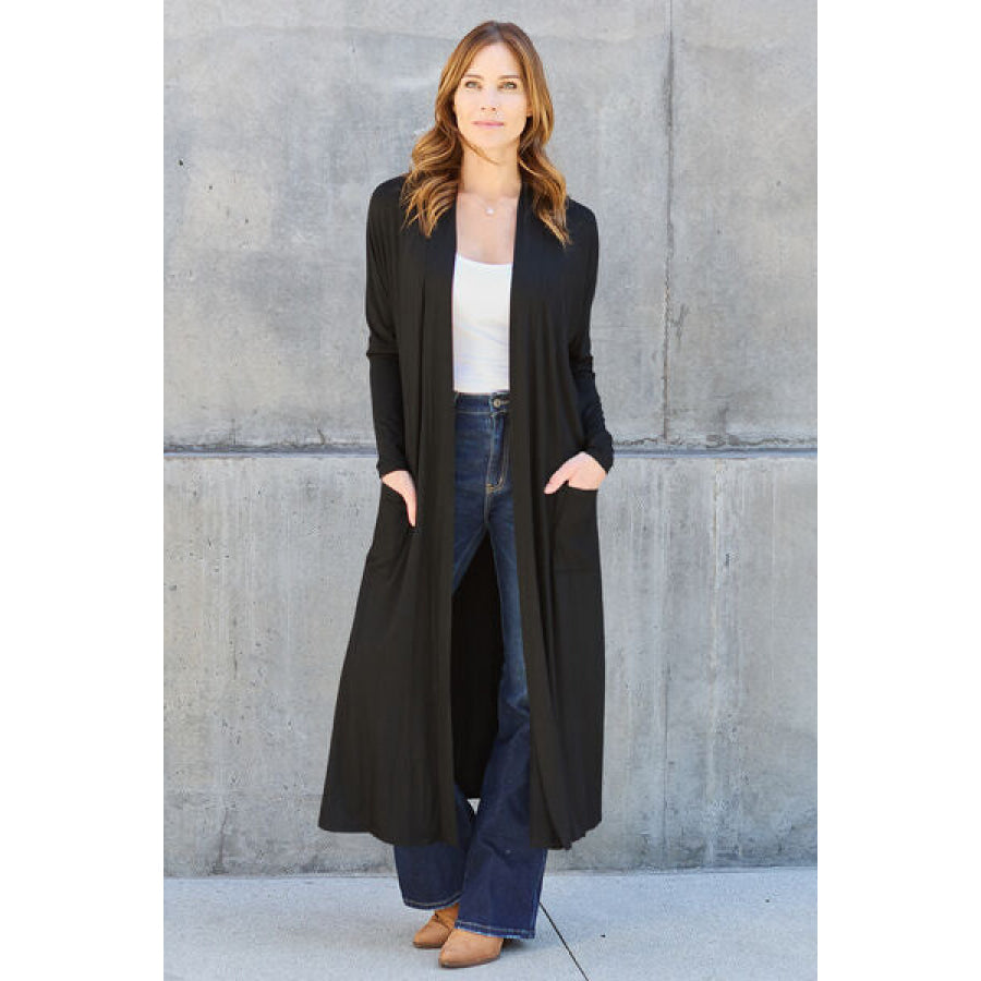 Basic Bae Full Size Open Front Long Sleeve Cover Up Black / S Apparel and Accessories