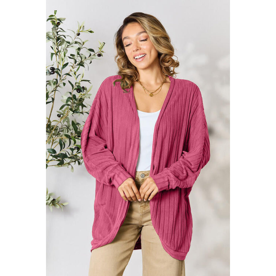 Basic Bae Full Size Ribbed Cocoon Cardigan Fuchsia Pink / S Clothing