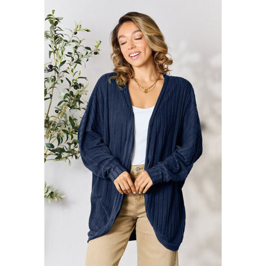 Basic Bae Full Size Ribbed Cocoon Cardigan Navy / S Clothing