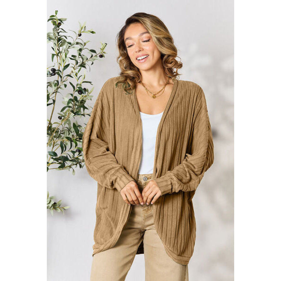 Basic Bae Full Size Ribbed Cocoon Cardigan Tan / S Clothing