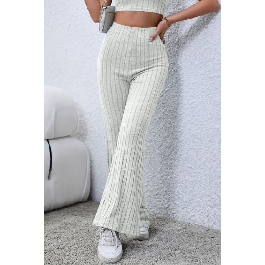 Basic Bae Full Size Ribbed High Waist Flare Pants Apparel and Accessories