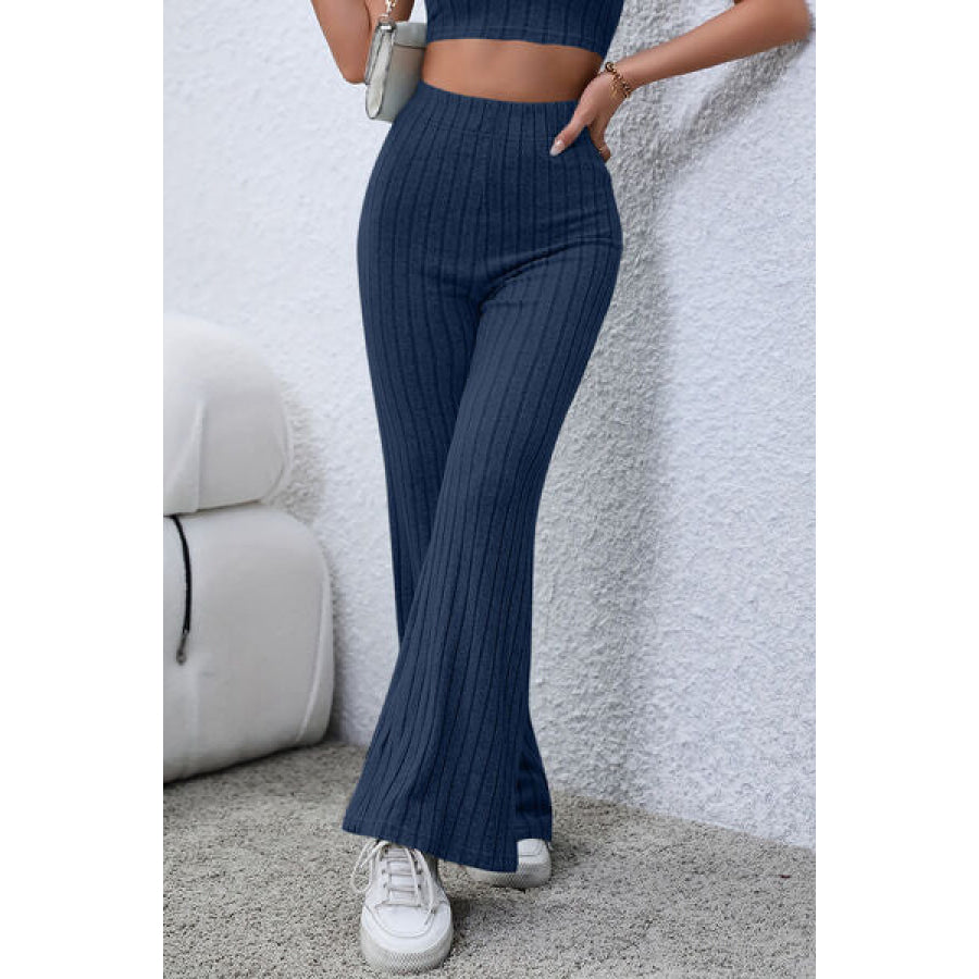 Basic Bae Full Size Ribbed High Waist Flare Pants Apparel and Accessories