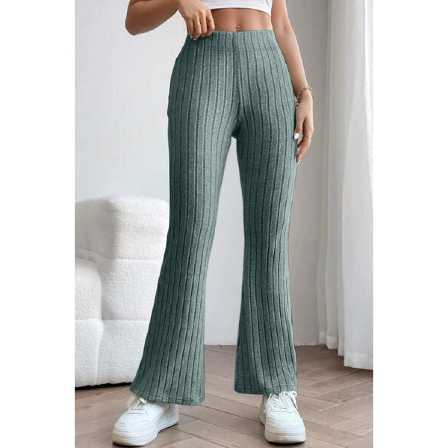 Basic Bae Full Size Ribbed High Waist Flare Pants Apparel and Accessories