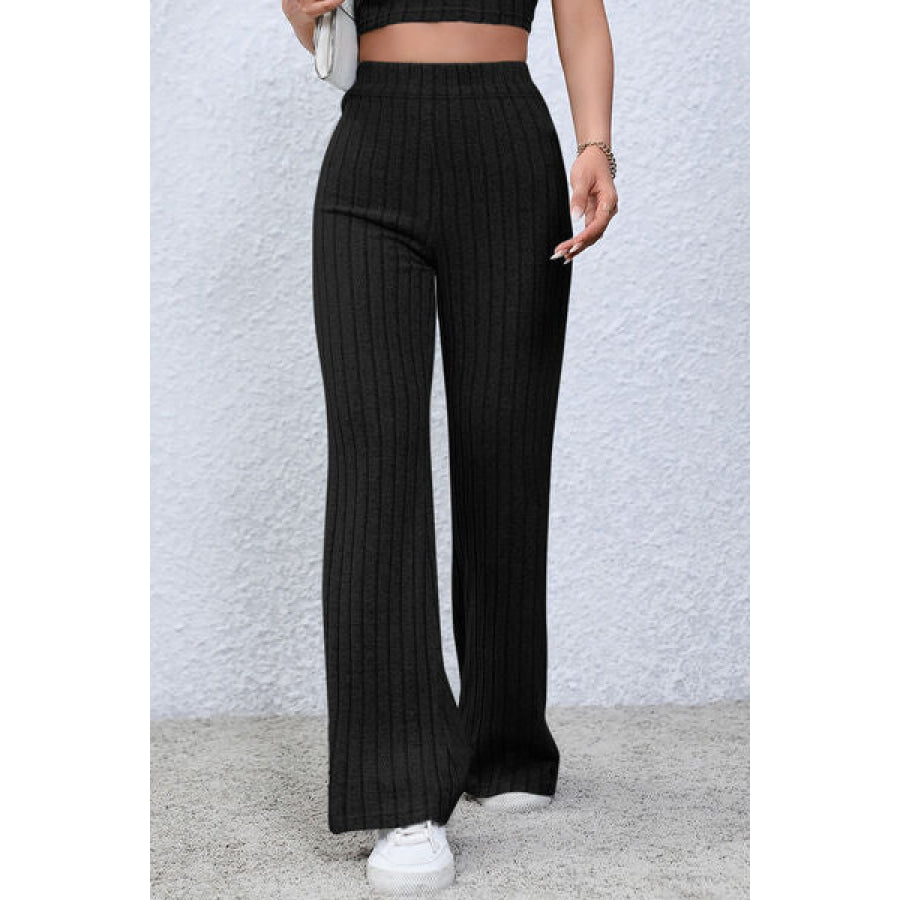 Basic Bae Full Size Ribbed High Waist Flare Pants Apparel and Accessories