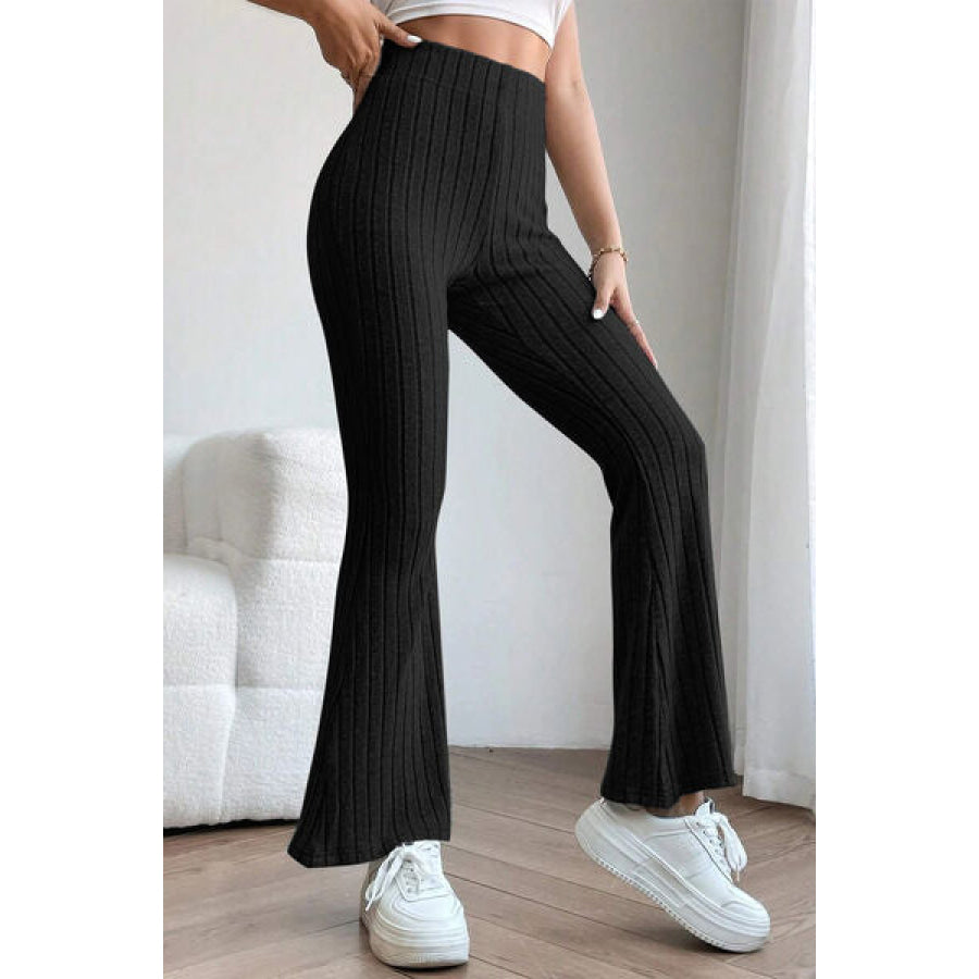 Basic Bae Full Size Ribbed High Waist Flare Pants Apparel and Accessories