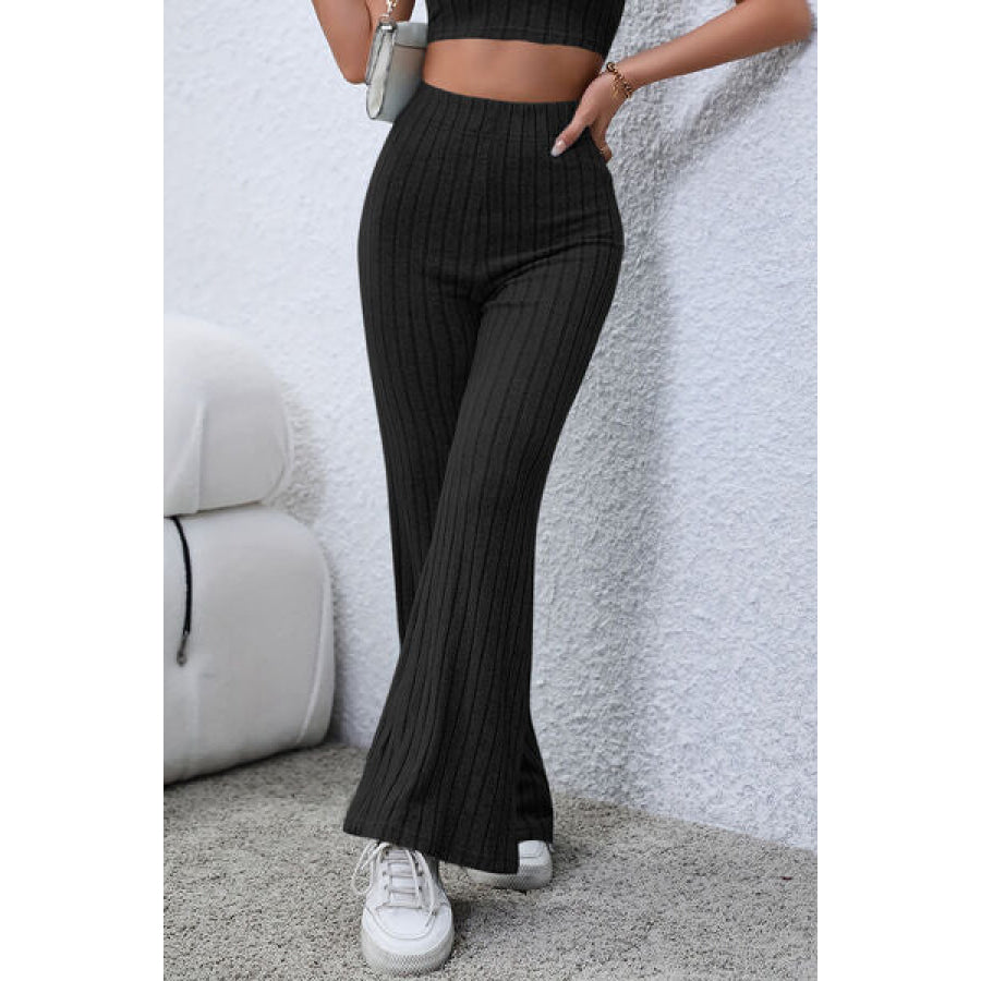 Basic Bae Full Size Ribbed High Waist Flare Pants Apparel and Accessories