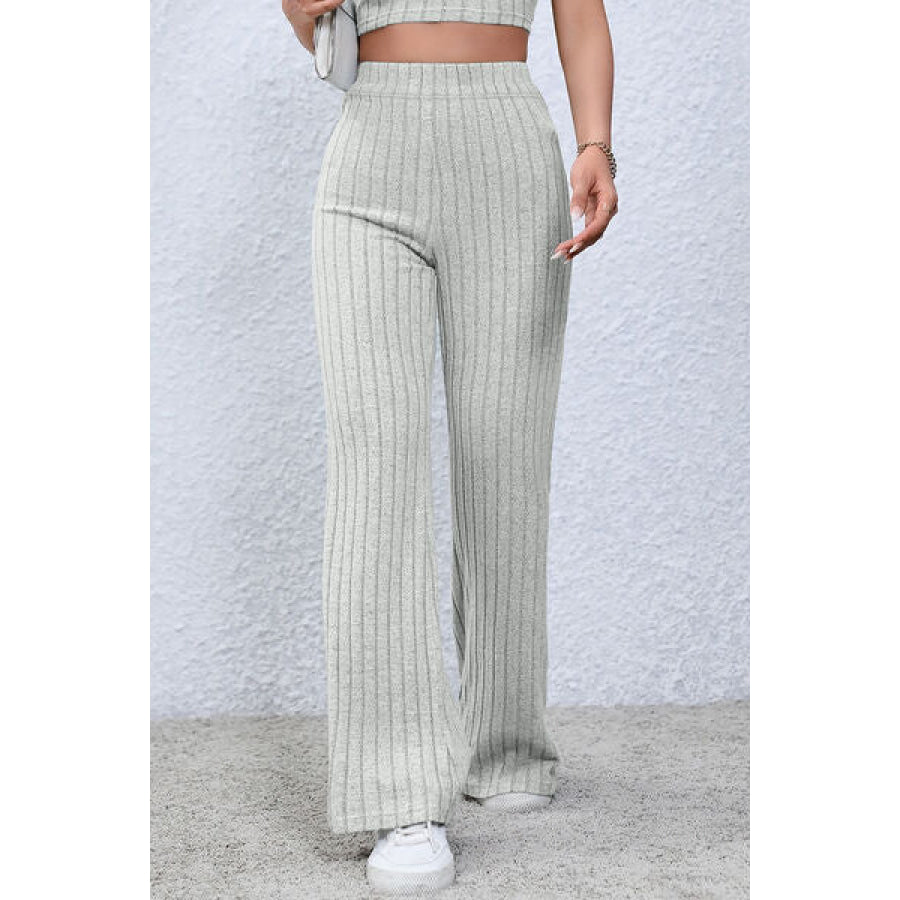 Basic Bae Full Size Ribbed High Waist Flare Pants Apparel and Accessories