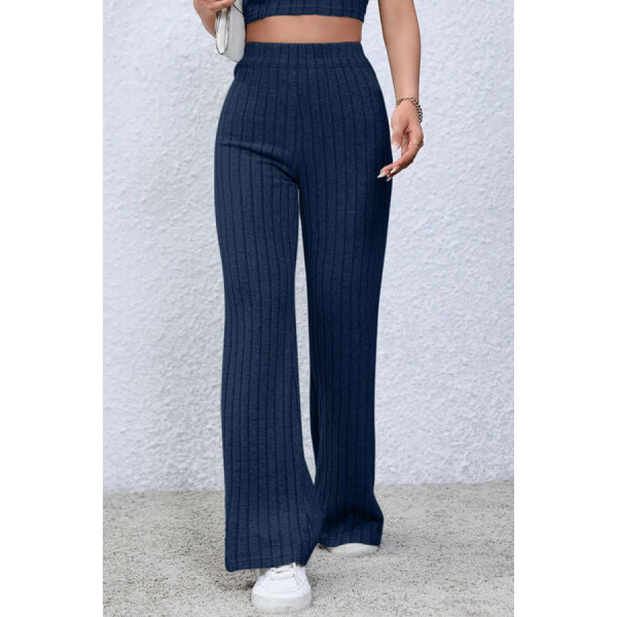 Basic Bae Full Size Ribbed High Waist Flare Pants Apparel and Accessories