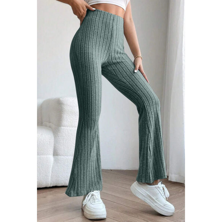 Basic Bae Full Size Ribbed High Waist Flare Pants Apparel and Accessories