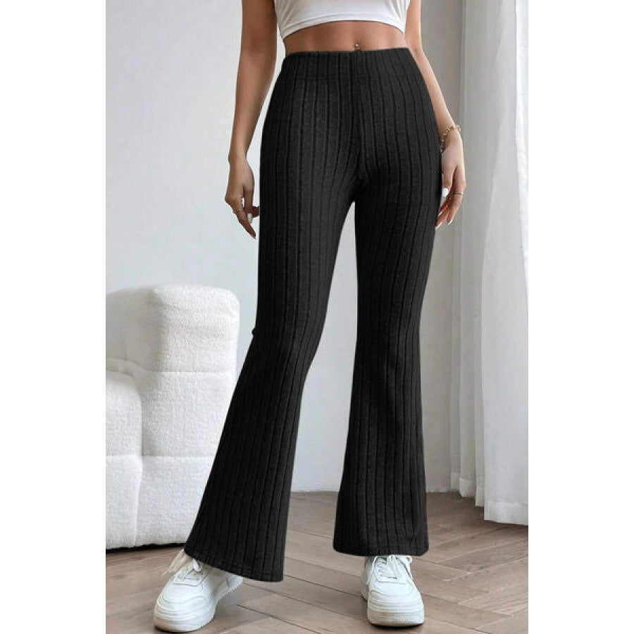 Basic Bae Full Size Ribbed High Waist Flare Pants Black / S Apparel and Accessories