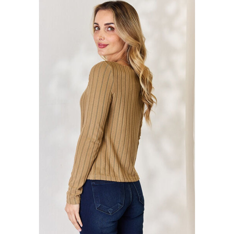 Basic Bae Full Size Ribbed Long Sleeve T-Shirt Tan / S Apparel and Accessories