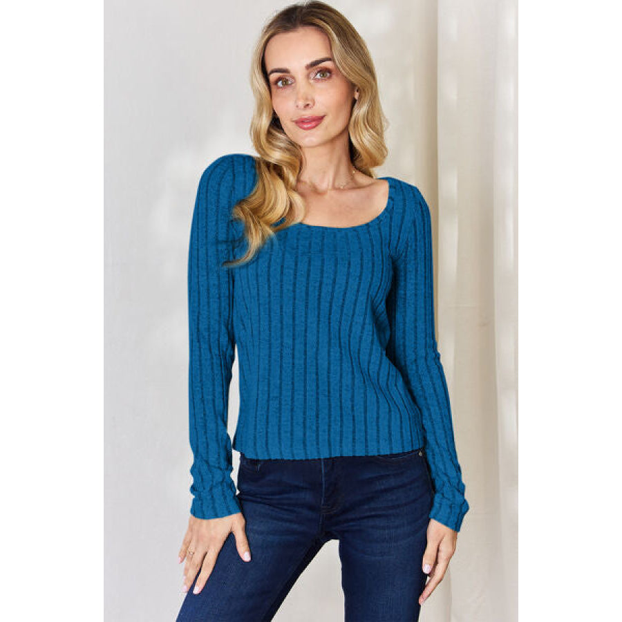 Basic Bae Full Size Ribbed Long Sleeve T-Shirt Sky Blue / S Apparel and Accessories