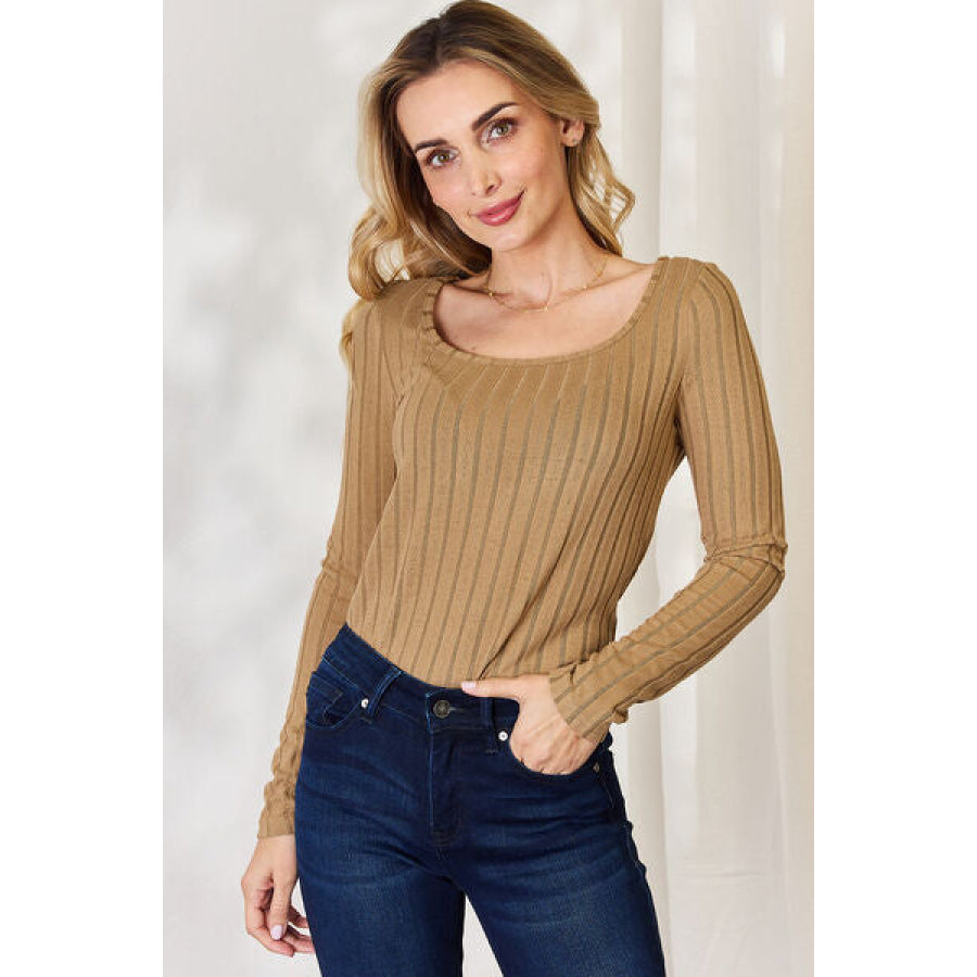 Basic Bae Full Size Ribbed Long Sleeve T-Shirt Tan / S Apparel and Accessories