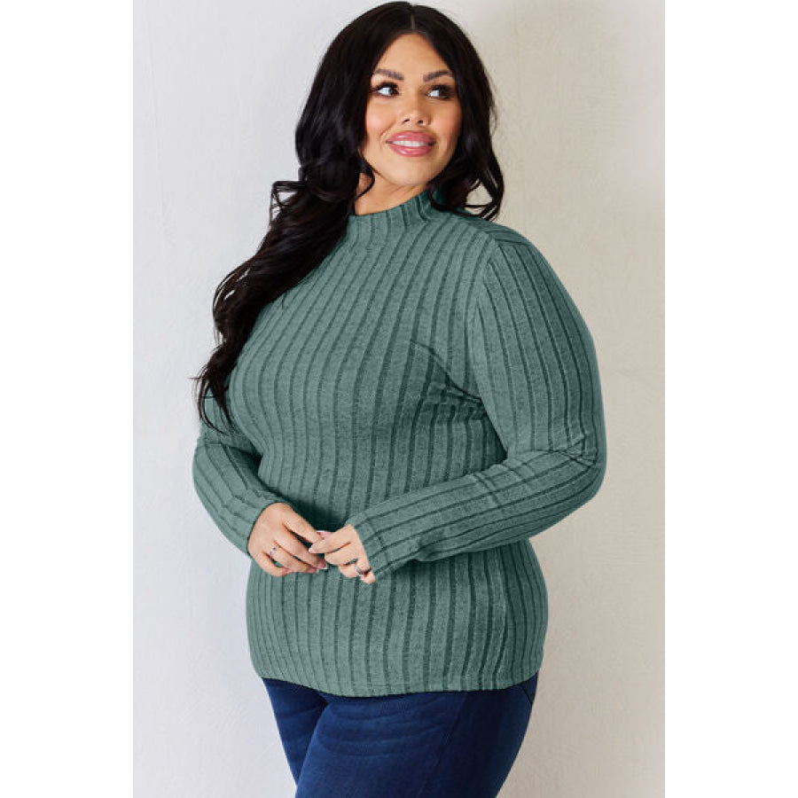 Basic Bae Full Size Ribbed Mock Neck Long Sleeve T-Shirt Apparel and Accessories