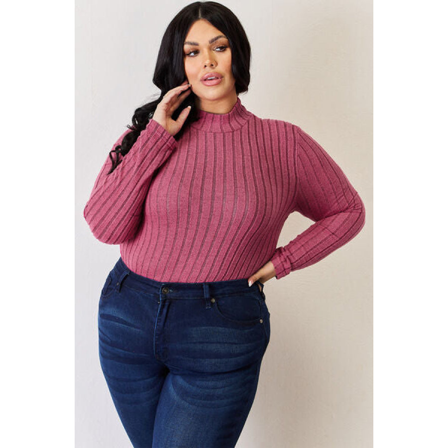 Basic Bae Full Size Ribbed Mock Neck Long Sleeve T-Shirt Apparel and Accessories