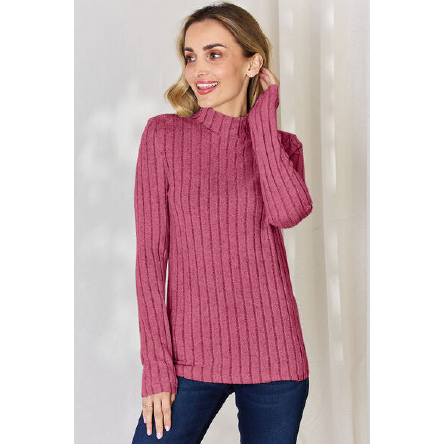 Basic Bae Full Size Ribbed Mock Neck Long Sleeve T-Shirt Apparel and Accessories