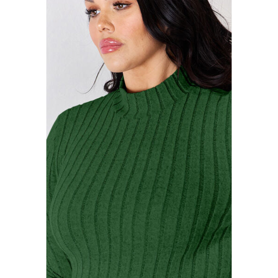 Basic Bae Full Size Ribbed Mock Neck Long Sleeve T-Shirt Apparel and Accessories