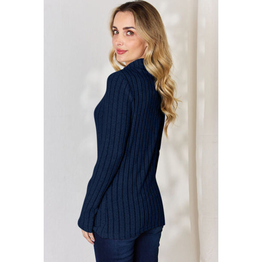 Basic Bae Full Size Ribbed Mock Neck Long Sleeve T-Shirt Apparel and Accessories