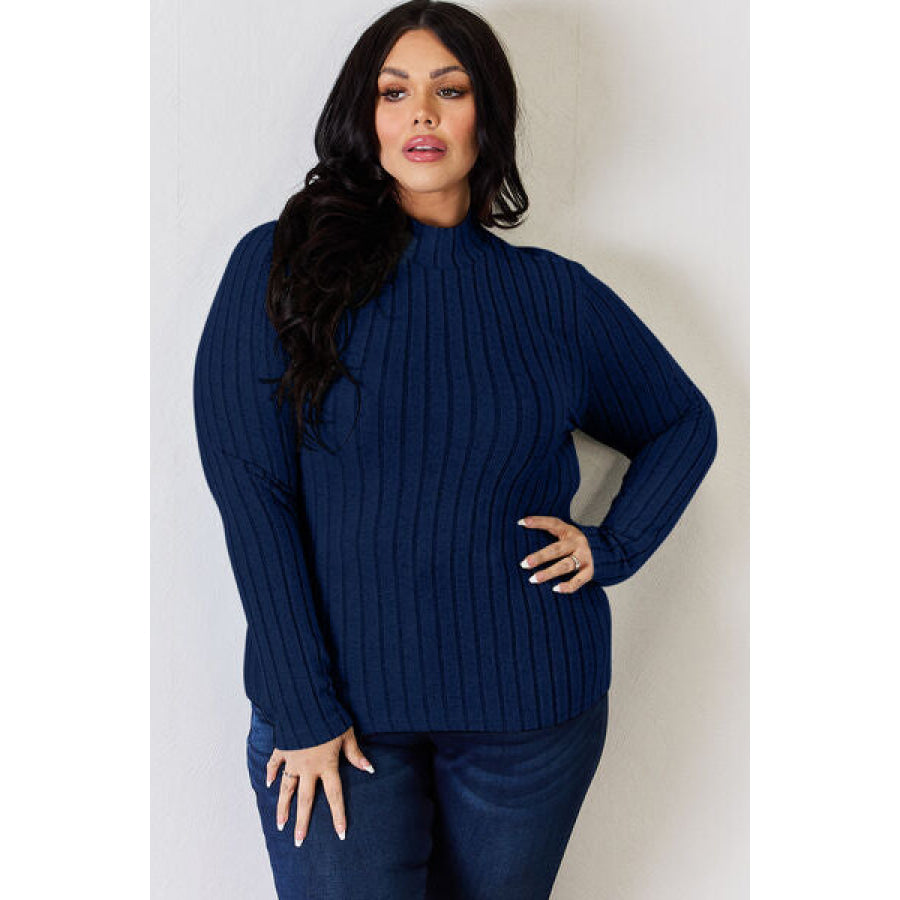 Basic Bae Full Size Ribbed Mock Neck Long Sleeve T-Shirt Apparel and Accessories