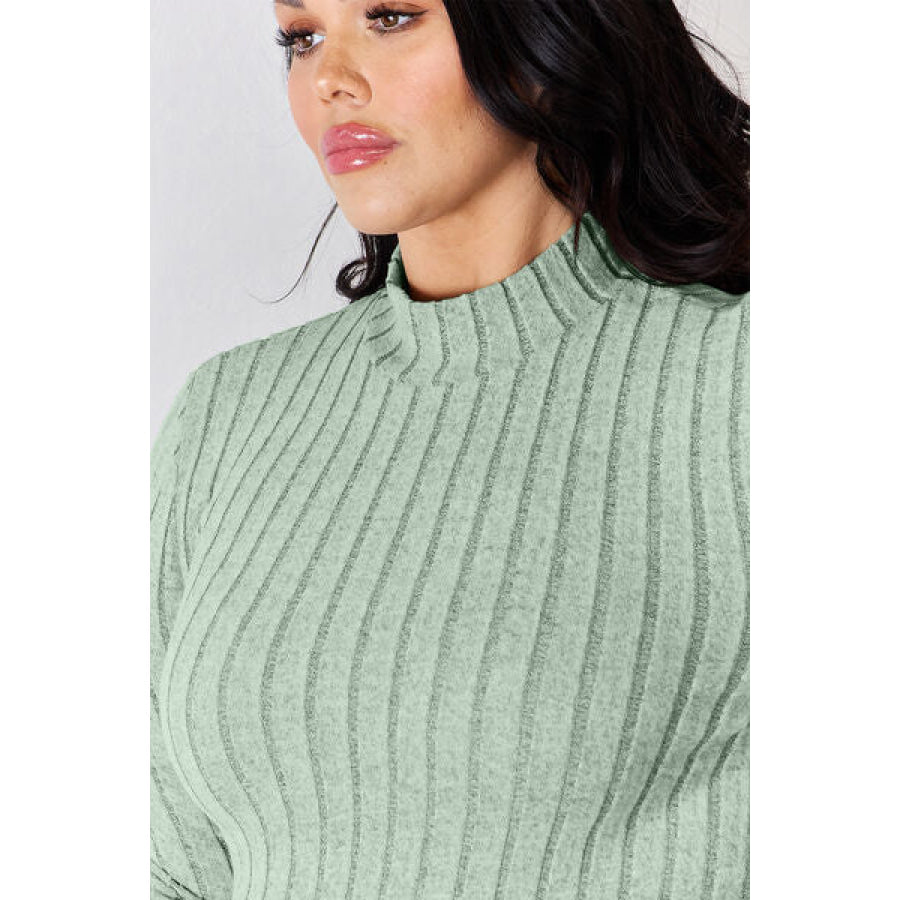 Basic Bae Full Size Ribbed Mock Neck Long Sleeve T-Shirt Apparel and Accessories