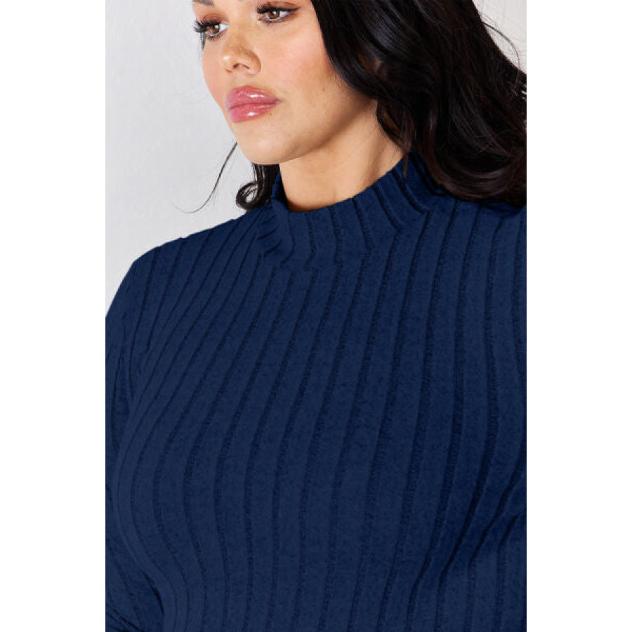 Basic Bae Full Size Ribbed Mock Neck Long Sleeve T-Shirt Apparel and Accessories