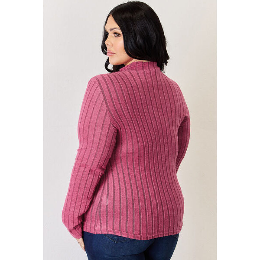 Basic Bae Full Size Ribbed Mock Neck Long Sleeve T-Shirt Apparel and Accessories