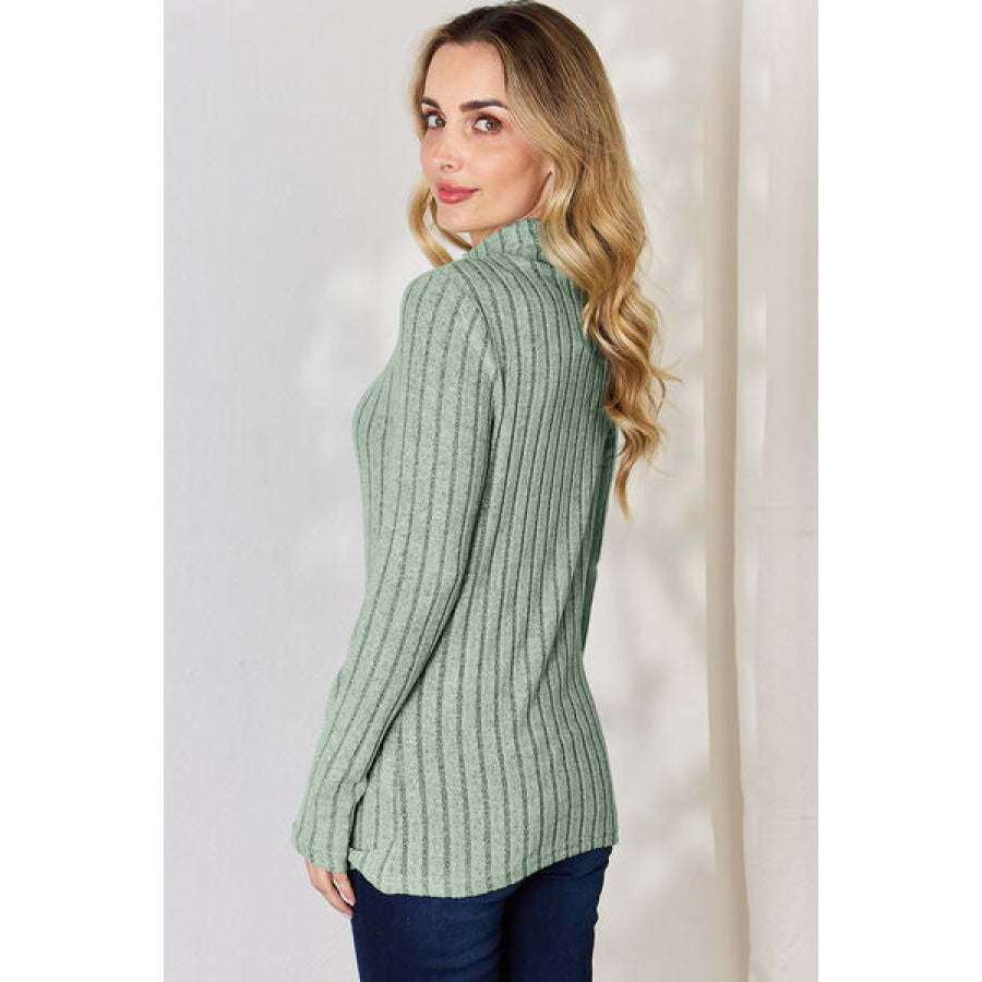 Basic Bae Full Size Ribbed Mock Neck Long Sleeve T-Shirt Apparel and Accessories
