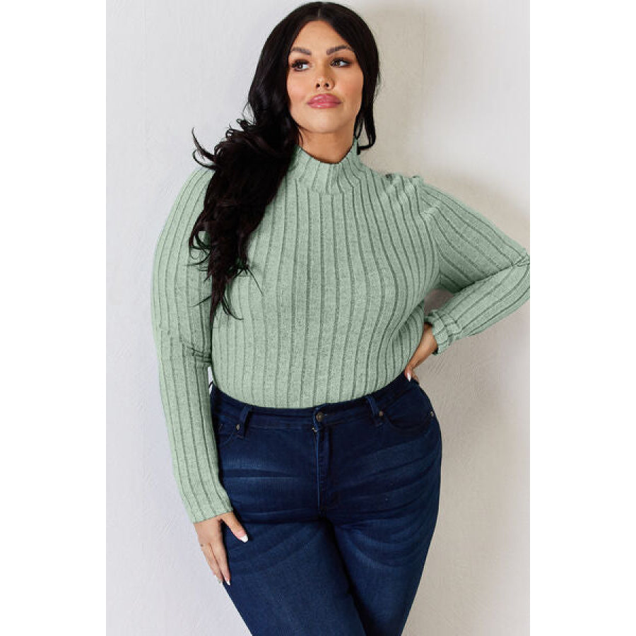 Basic Bae Full Size Ribbed Mock Neck Long Sleeve T-Shirt Apparel and Accessories
