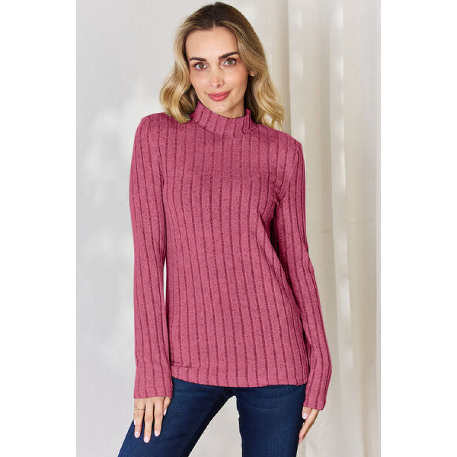 Basic Bae Full Size Ribbed Mock Neck Long Sleeve T-Shirt Apparel and Accessories