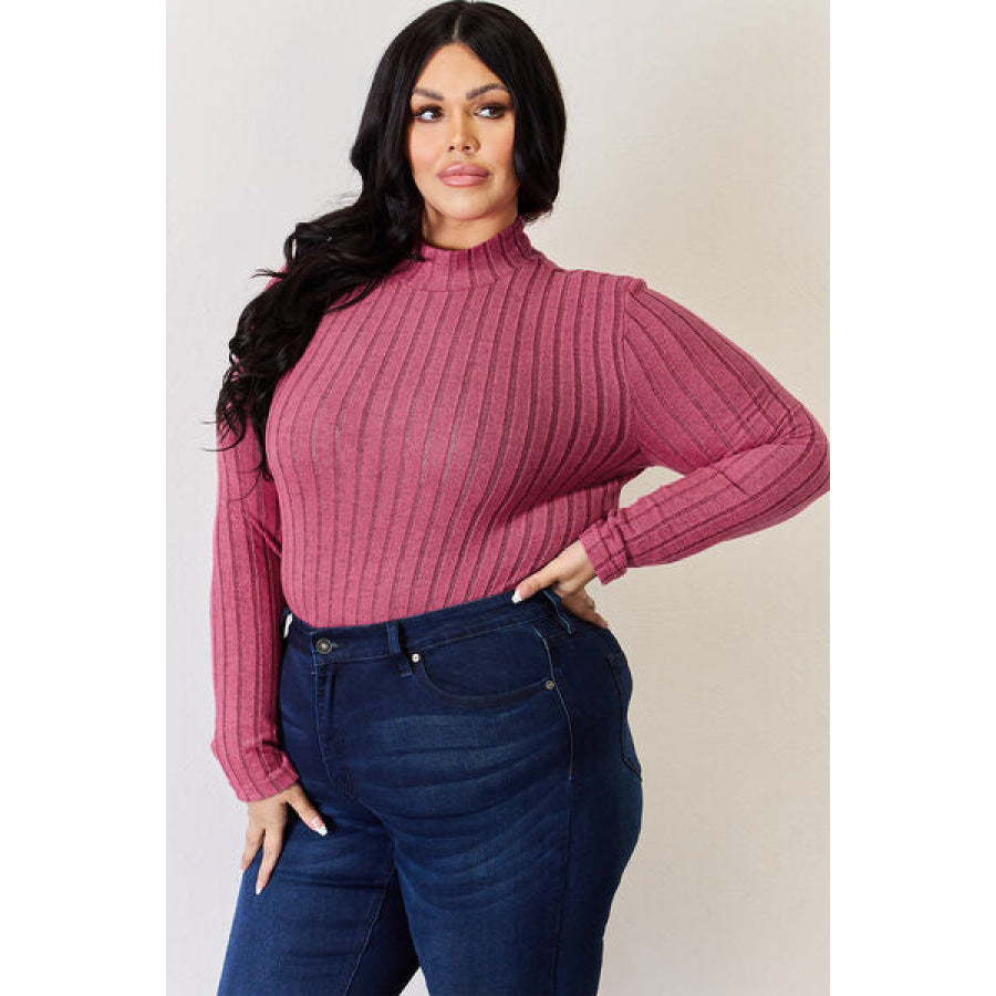 Basic Bae Full Size Ribbed Mock Neck Long Sleeve T-Shirt Apparel and Accessories
