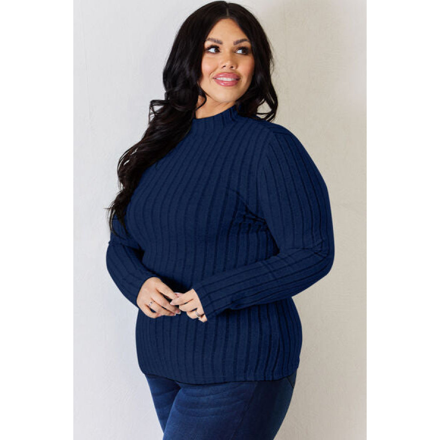Basic Bae Full Size Ribbed Mock Neck Long Sleeve T-Shirt Apparel and Accessories