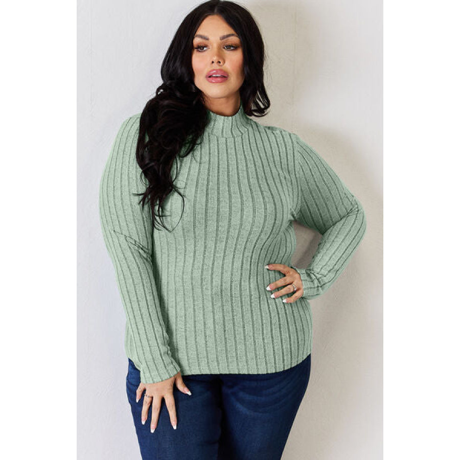 Basic Bae Full Size Ribbed Mock Neck Long Sleeve T-Shirt Apparel and Accessories