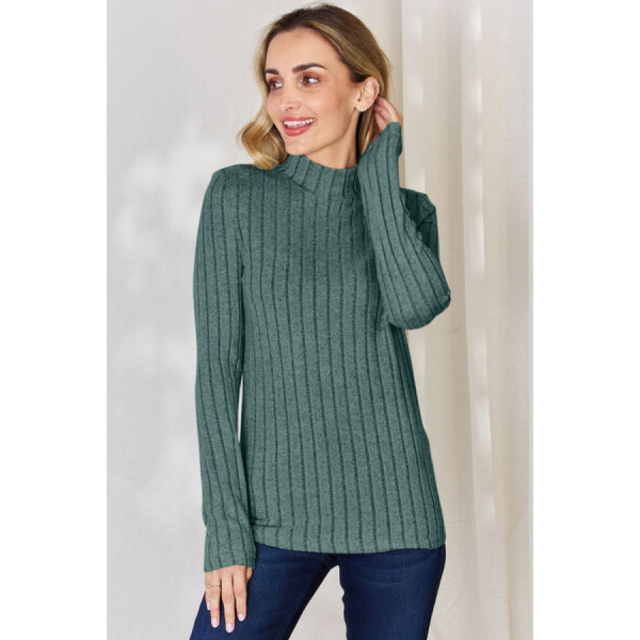 Basic Bae Full Size Ribbed Mock Neck Long Sleeve T-Shirt Apparel and Accessories