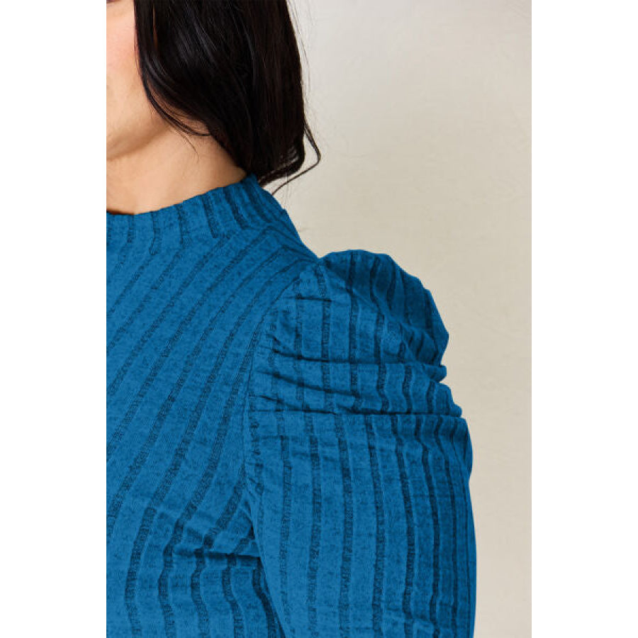 Basic Bae Full Size Ribbed Mock Neck Puff Sleeve T-Shirt Apparel and Accessories