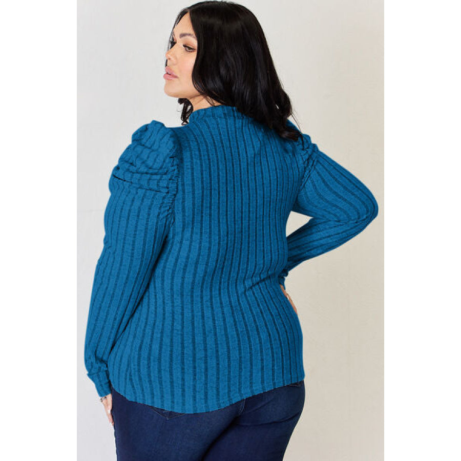 Basic Bae Full Size Ribbed Mock Neck Puff Sleeve T-Shirt Apparel and Accessories