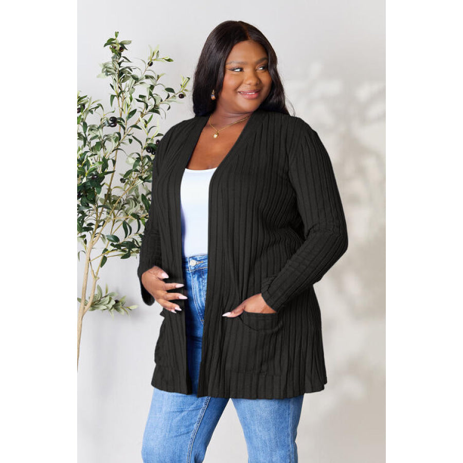 Basic Bae Full Size Ribbed Open Front Cardigan with Pockets Clothing