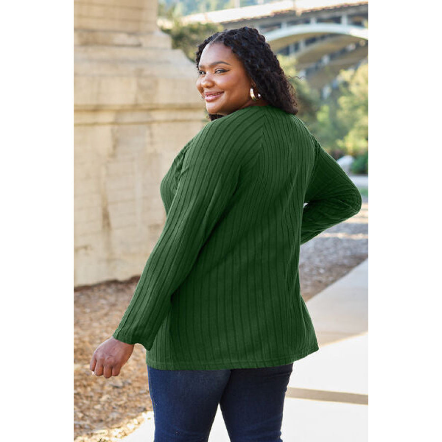 Basic Bae Full Size Ribbed Round Neck Long Sleeve Knit Top Clothing