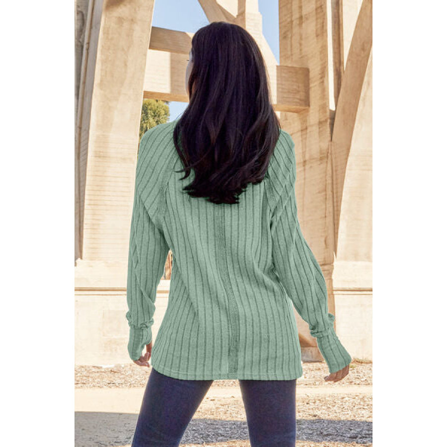 Basic Bae Full Size Ribbed Round Neck Long Sleeve Knit Top Clothing