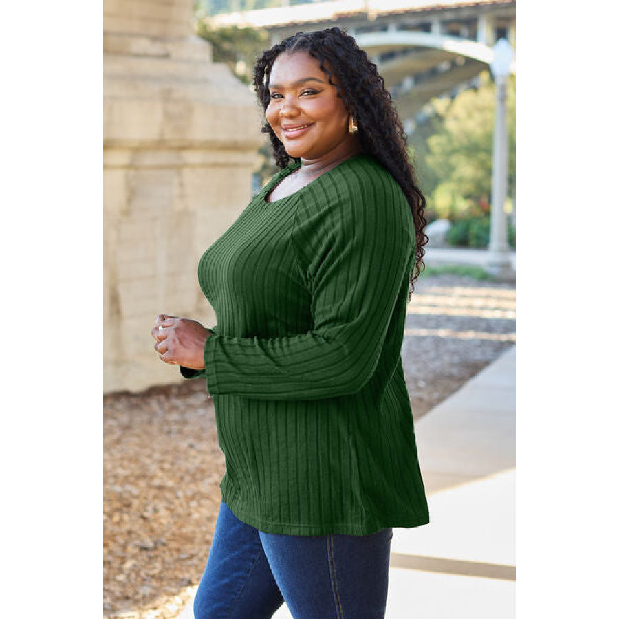Basic Bae Full Size Ribbed Round Neck Long Sleeve Knit Top Clothing