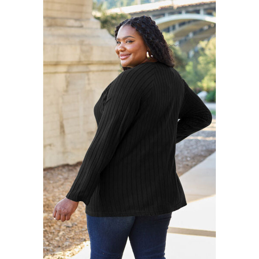 Basic Bae Full Size Ribbed Round Neck Long Sleeve Knit Top Clothing