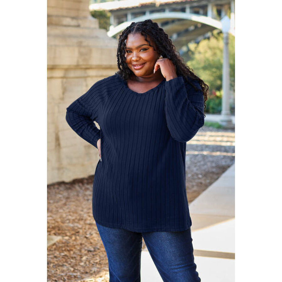 Basic Bae Full Size Ribbed Round Neck Long Sleeve Knit Top Clothing