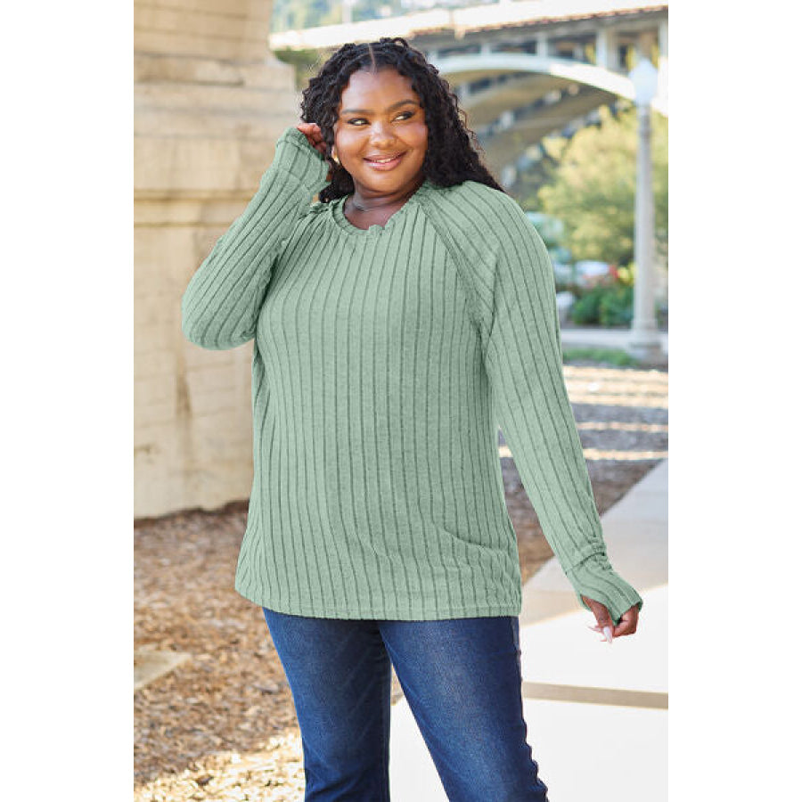 Basic Bae Full Size Ribbed Round Neck Long Sleeve Knit Top Clothing