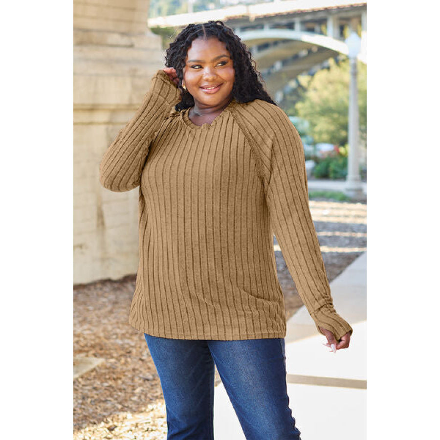 Basic Bae Full Size Ribbed Round Neck Long Sleeve Knit Top Clothing