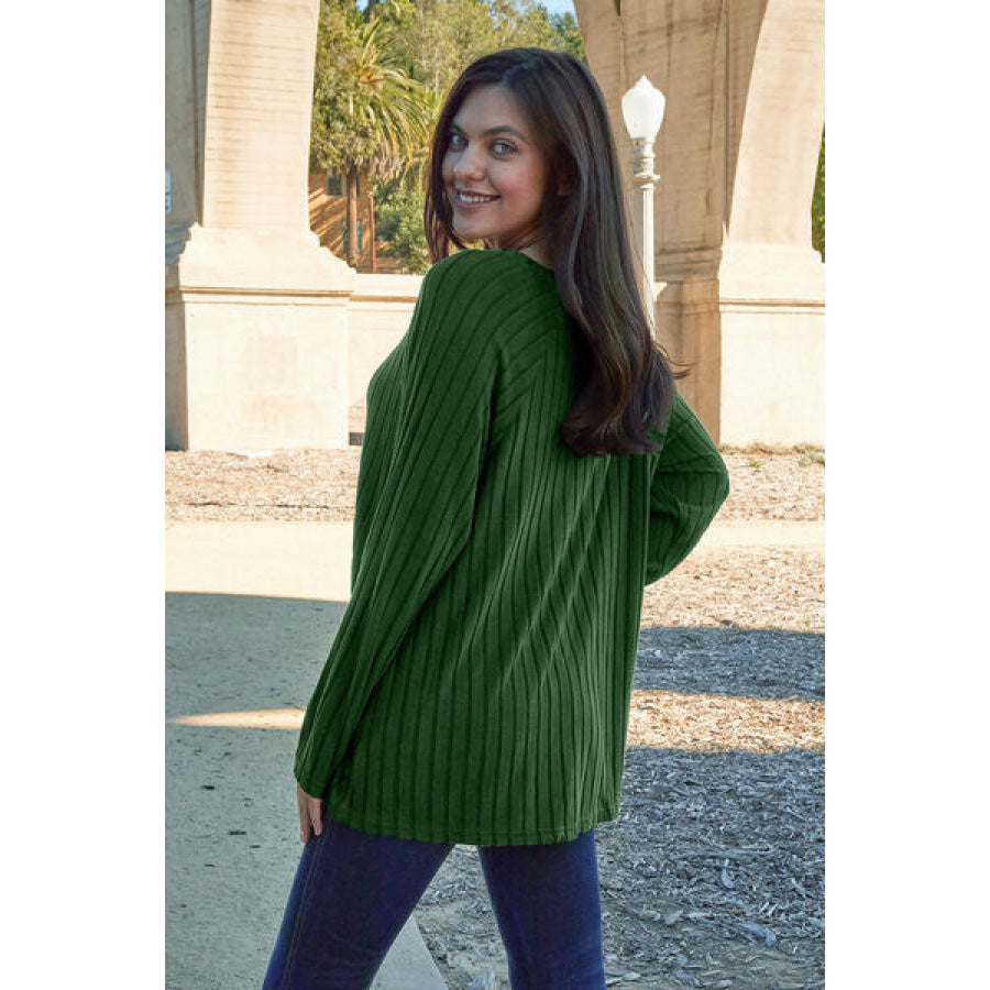 Basic Bae Full Size Ribbed Round Neck Long Sleeve Knit Top Clothing