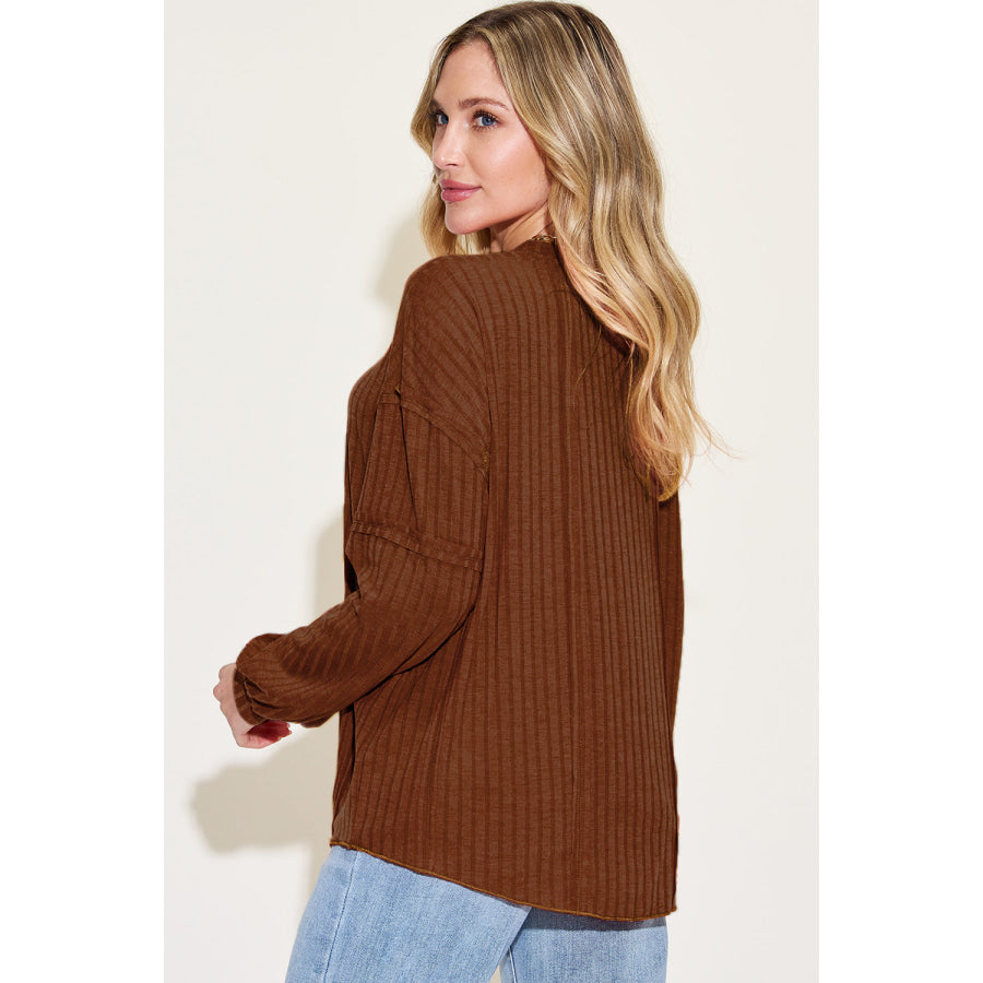 Basic Bae Full Size Ribbed Round Neck Long Sleeve T-Shirt Apparel and Accessories