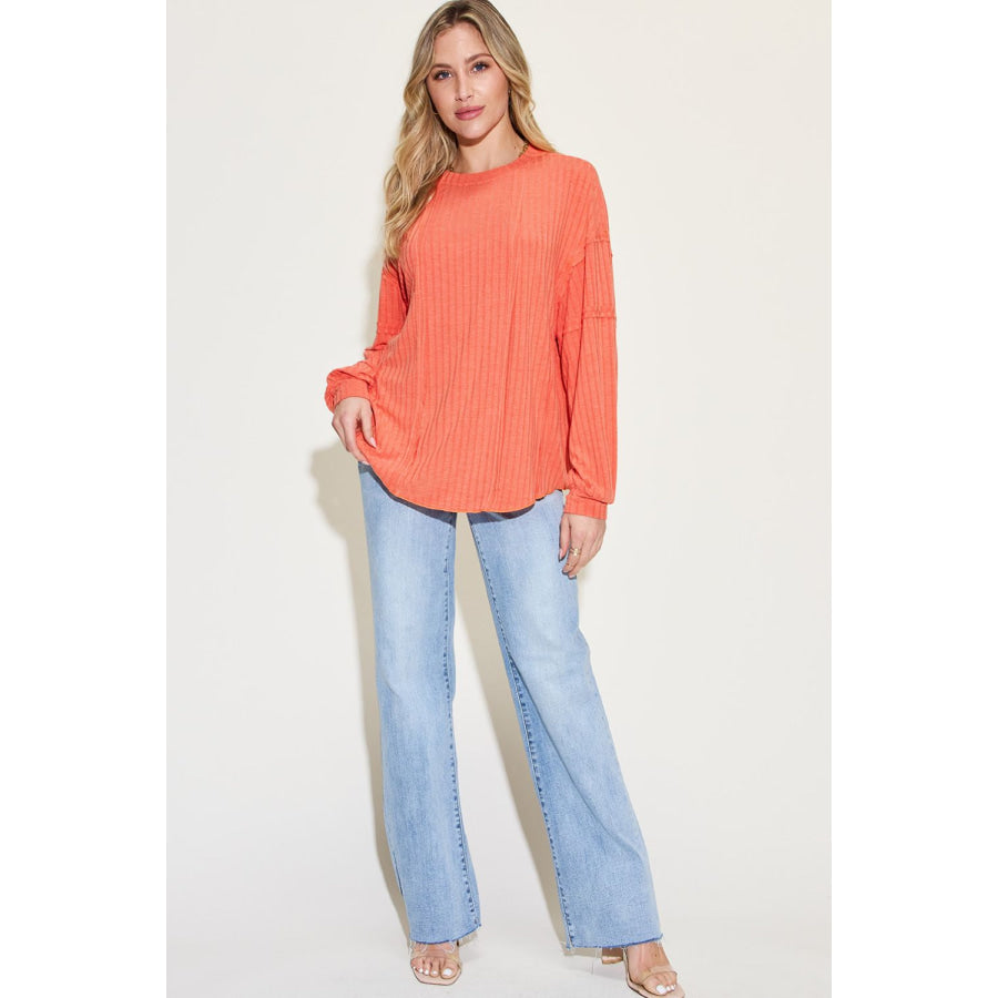 Basic Bae Full Size Ribbed Round Neck Long Sleeve T-Shirt Apparel and Accessories
