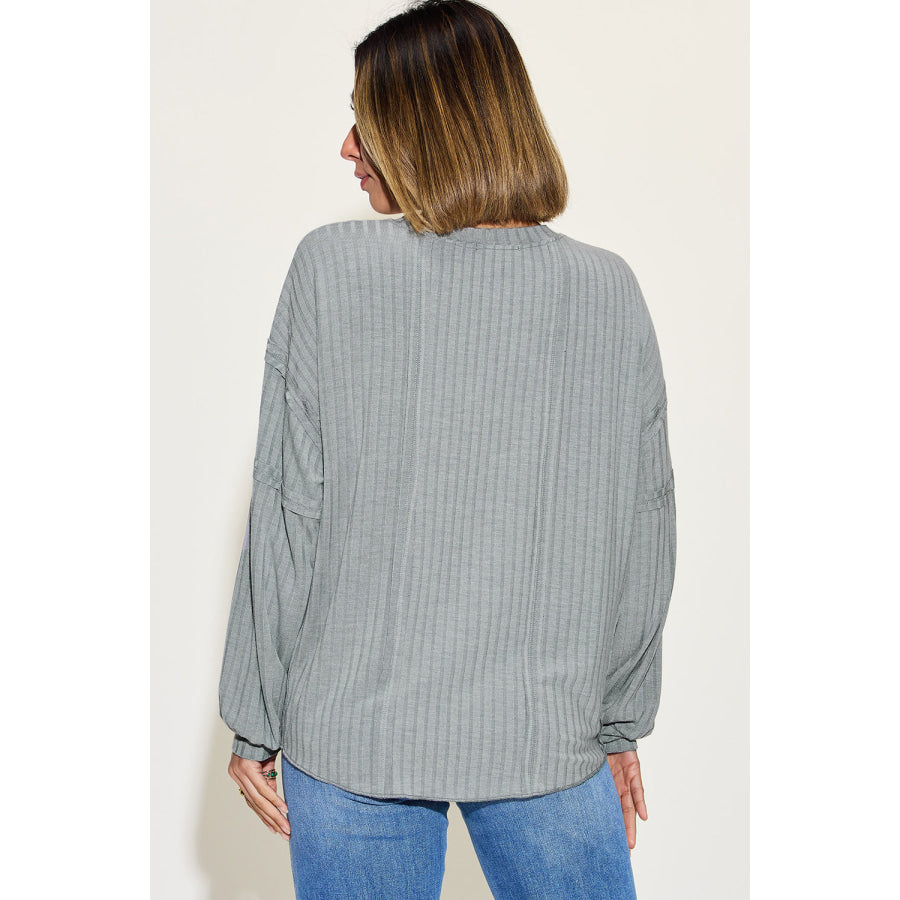Basic Bae Full Size Ribbed Round Neck Long Sleeve T-Shirt Apparel and Accessories