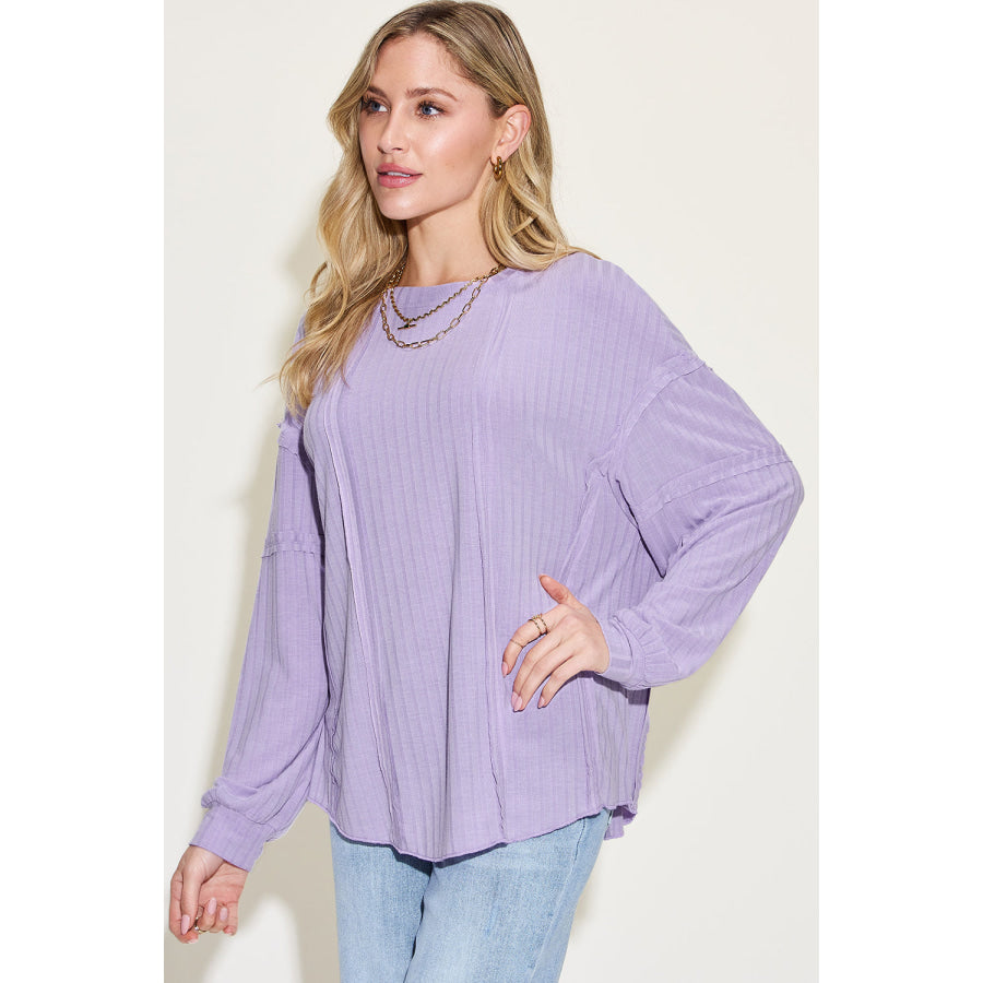 Basic Bae Full Size Ribbed Round Neck Long Sleeve T-Shirt Apparel and Accessories